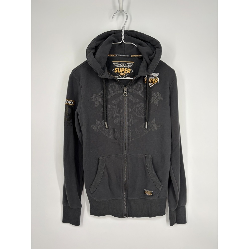 Superdry Hoodie Sweatshirt Mens S Gray Full Zip Moto City Eagle Graphic Jacket